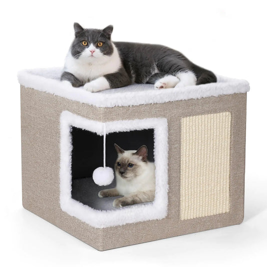 Petizer™ Cozy Cat Cave Bed with Scratch Pad (Foldable & Reversible)